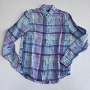 Vineyard Vines Linen Plaid Button Down Shirt Mens S Blue Purple Long Sleeve Prep